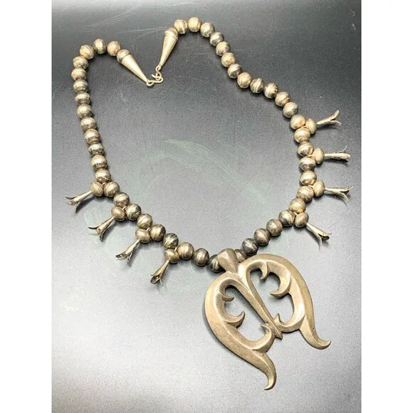 Squash Blossom NAJA Pendant Sterling Silver Native American Silver Pearls Long C